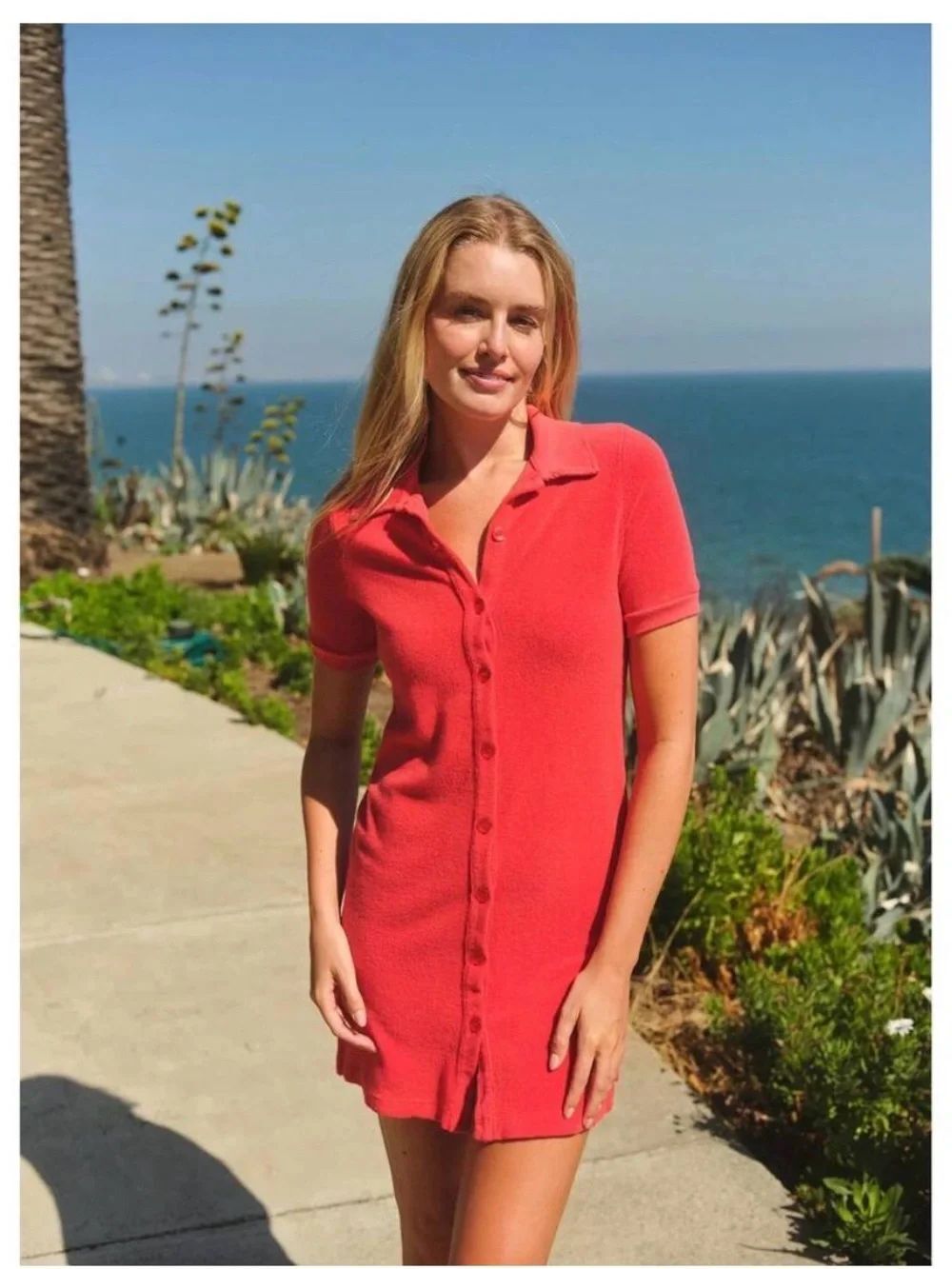 Anthropologie Sundry Retro Reverse Loop Terry Polo Dress NWT Small Vermillion